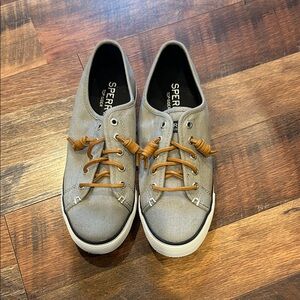 Sperry Gray Sneakers with Tan Laces
